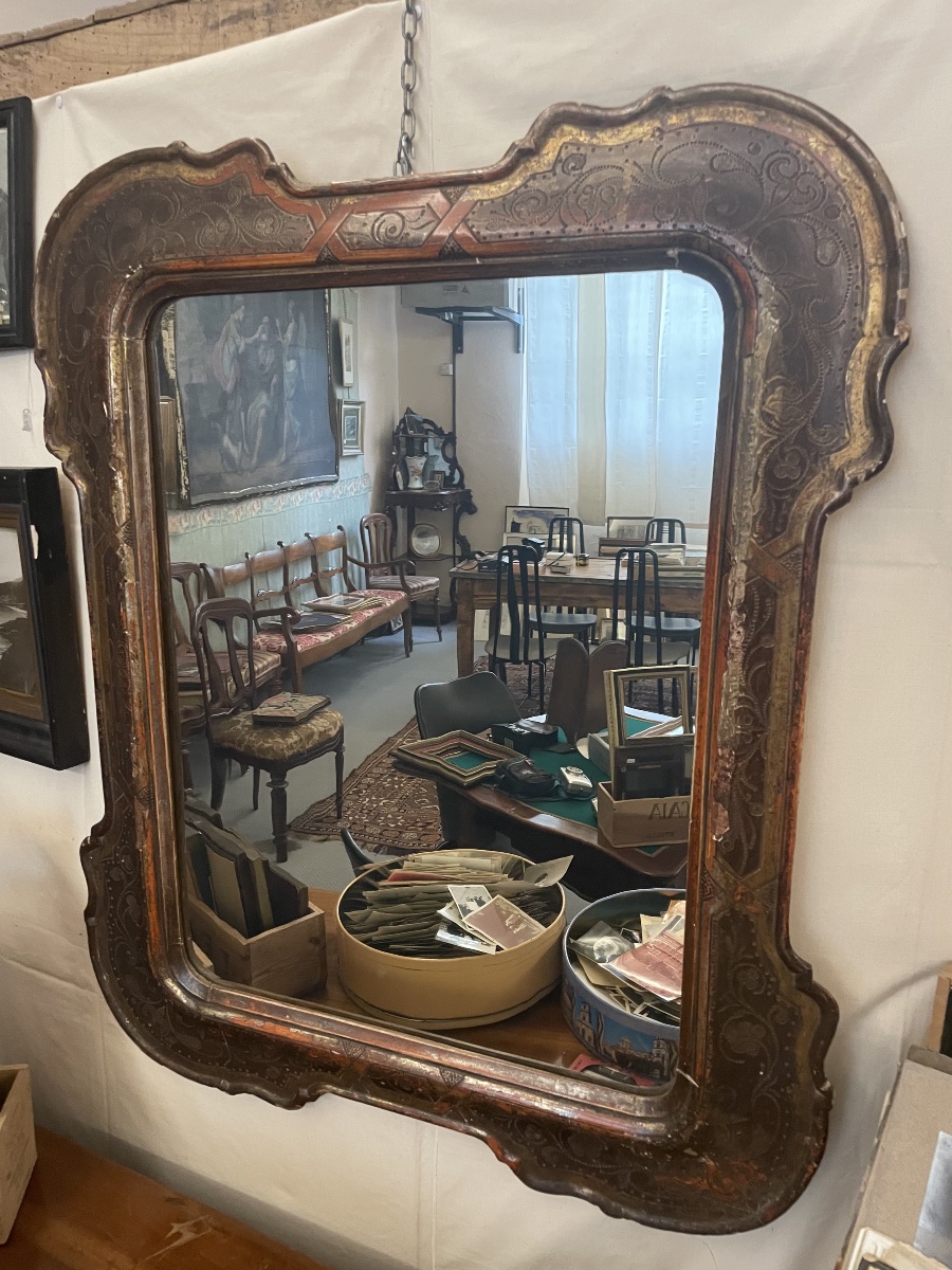 Ancien miroir à plateau, Italie du Nord, 19ème siècle-photo-3
