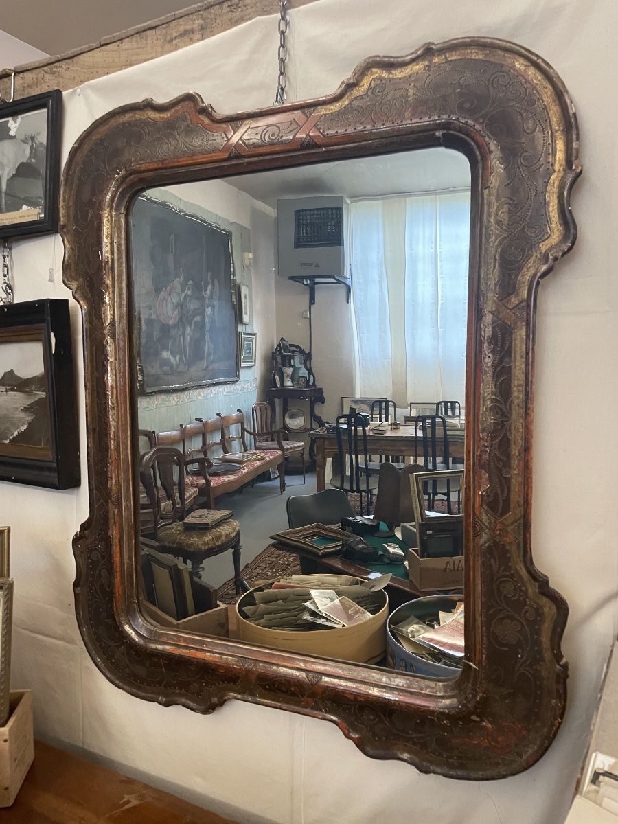 Ancien miroir à plateau, Italie du Nord, 19ème siècle-photo-4