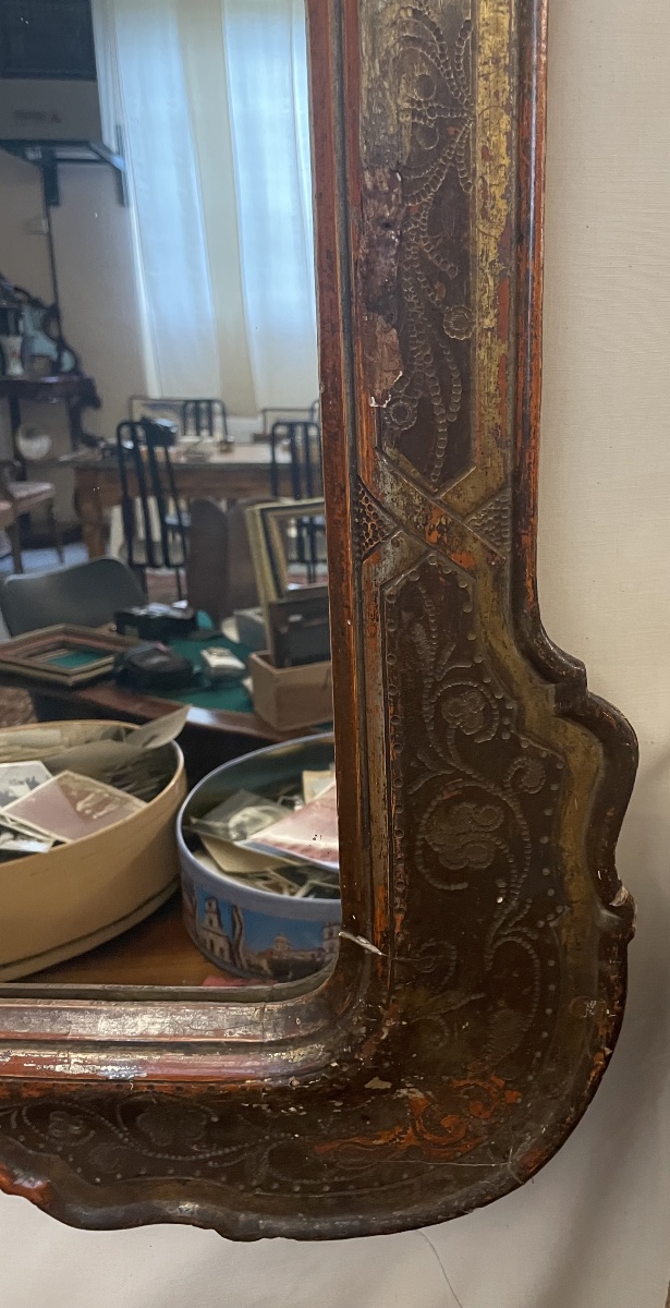 Ancien miroir à plateau, Italie du Nord, 19ème siècle-photo-2