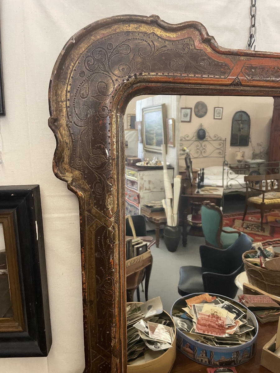 Ancien miroir à plateau, Italie du Nord, 19ème siècle-photo-4