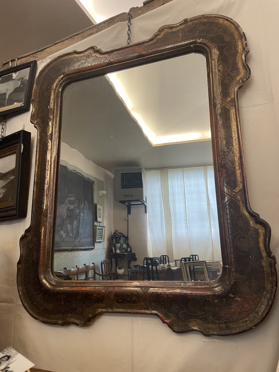 Ancien miroir à plateau, Italie du Nord, 19ème siècle-photo-6