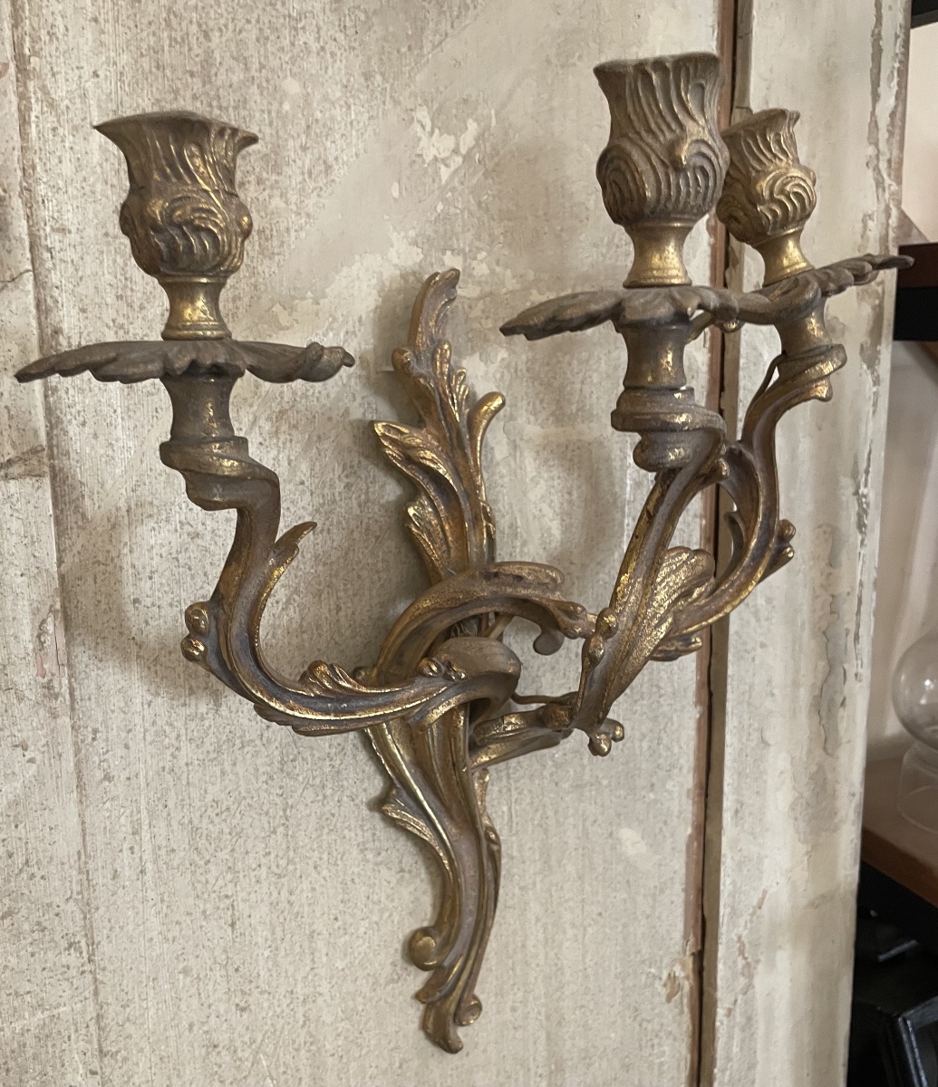 Ancienne applique en bronze doré style Rocaille-photo-2