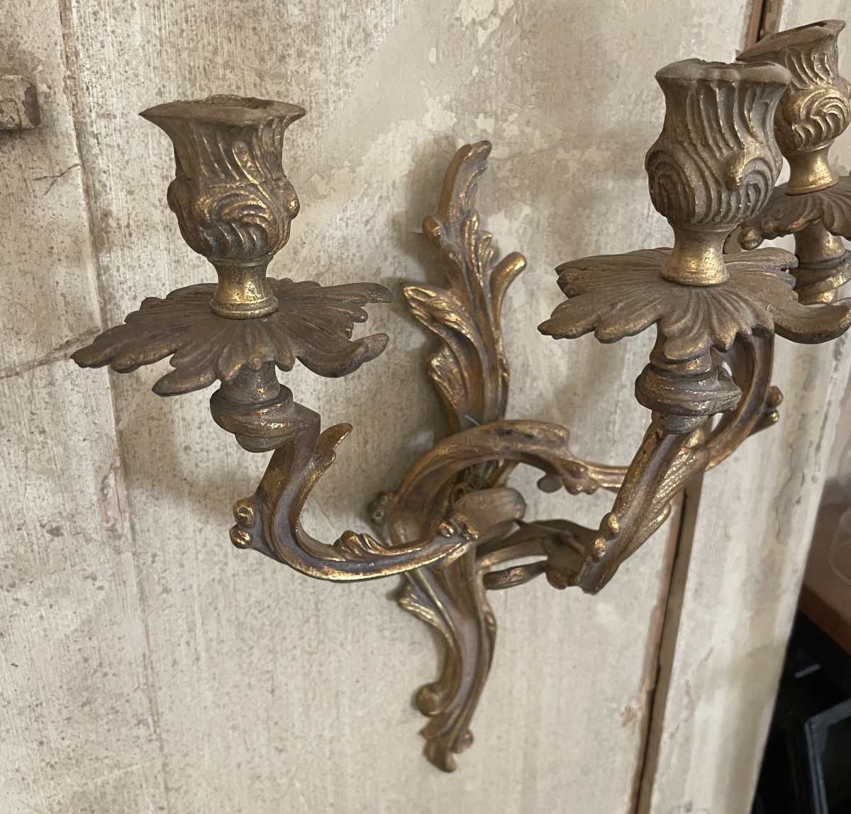 Ancienne applique en bronze doré style Rocaille-photo-1