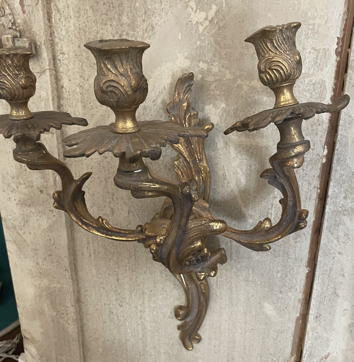 Ancienne applique en bronze doré style Rocaille-photo-2