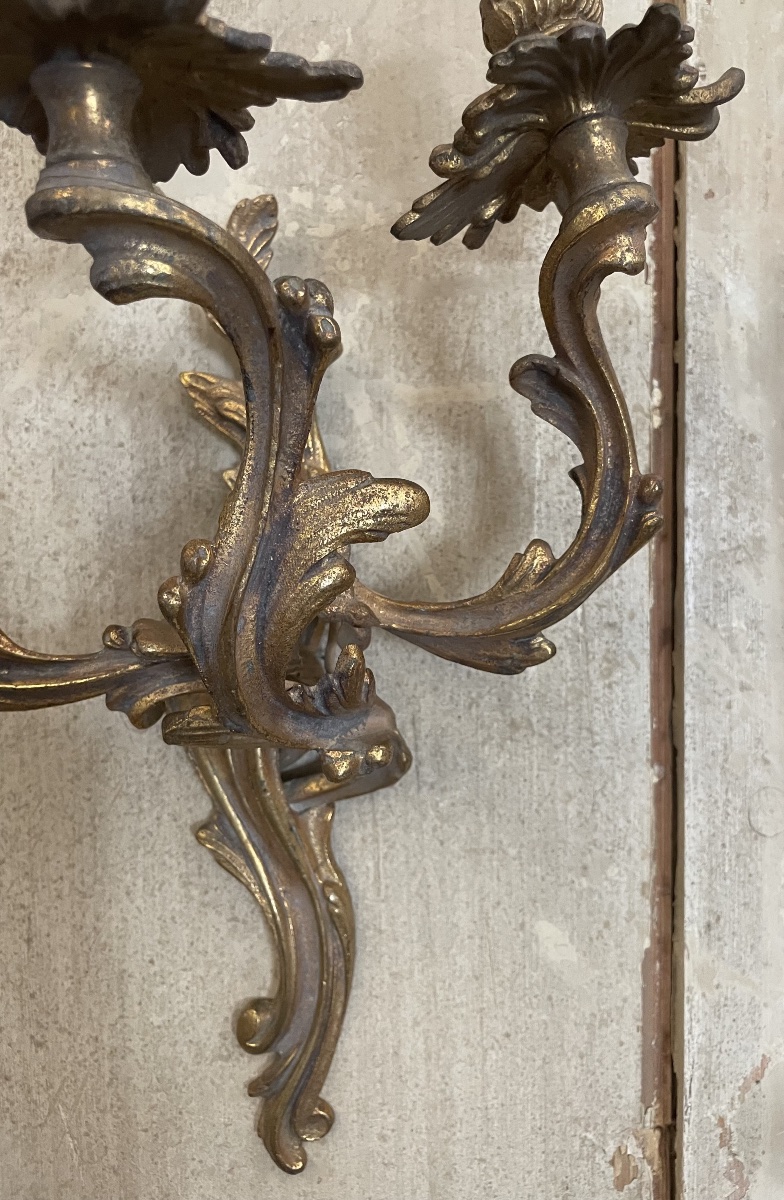 Ancienne applique en bronze doré style Rocaille-photo-3