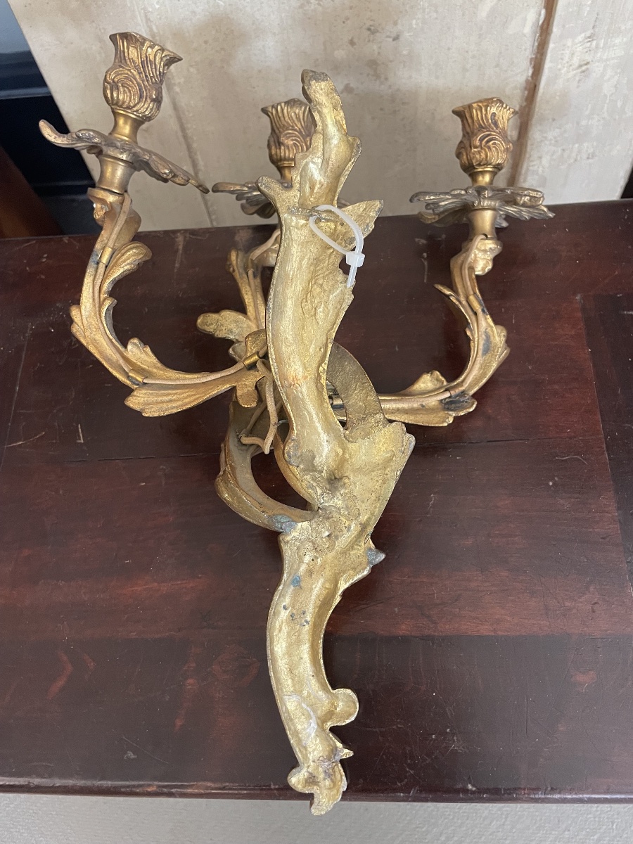 Ancienne applique en bronze doré style Rocaille-photo-6