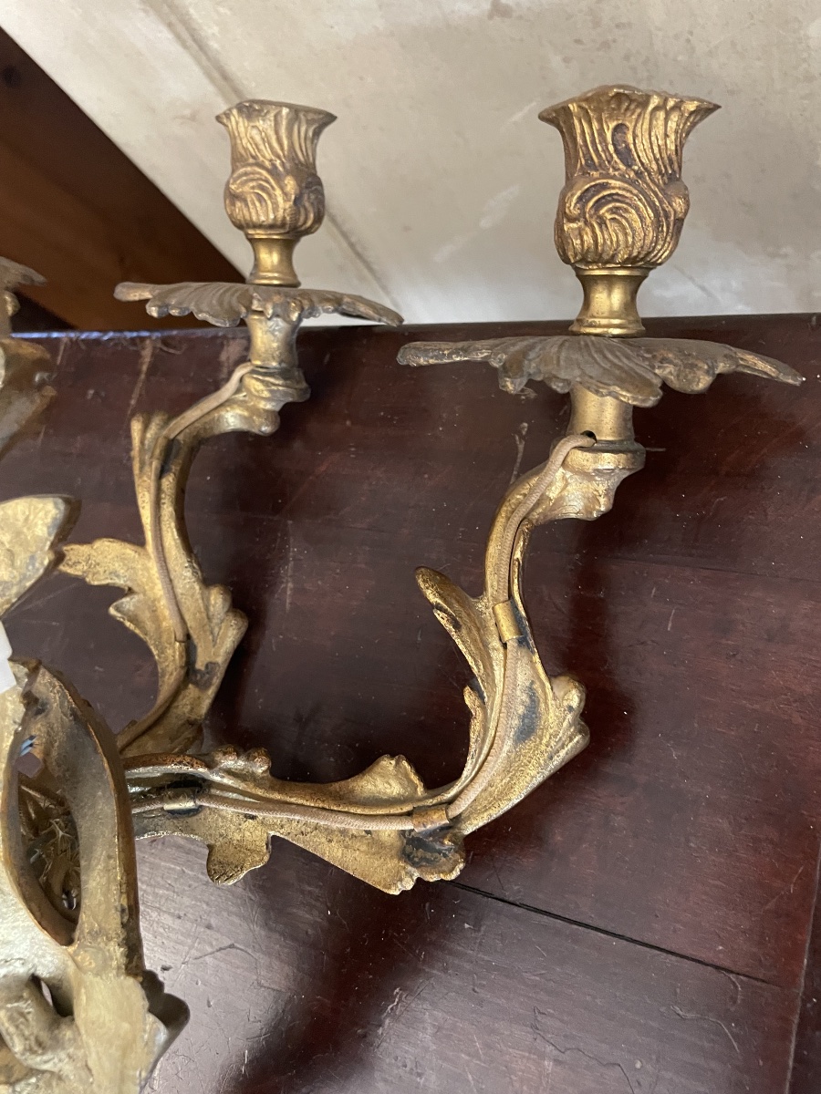 Ancienne applique en bronze doré style Rocaille-photo-7