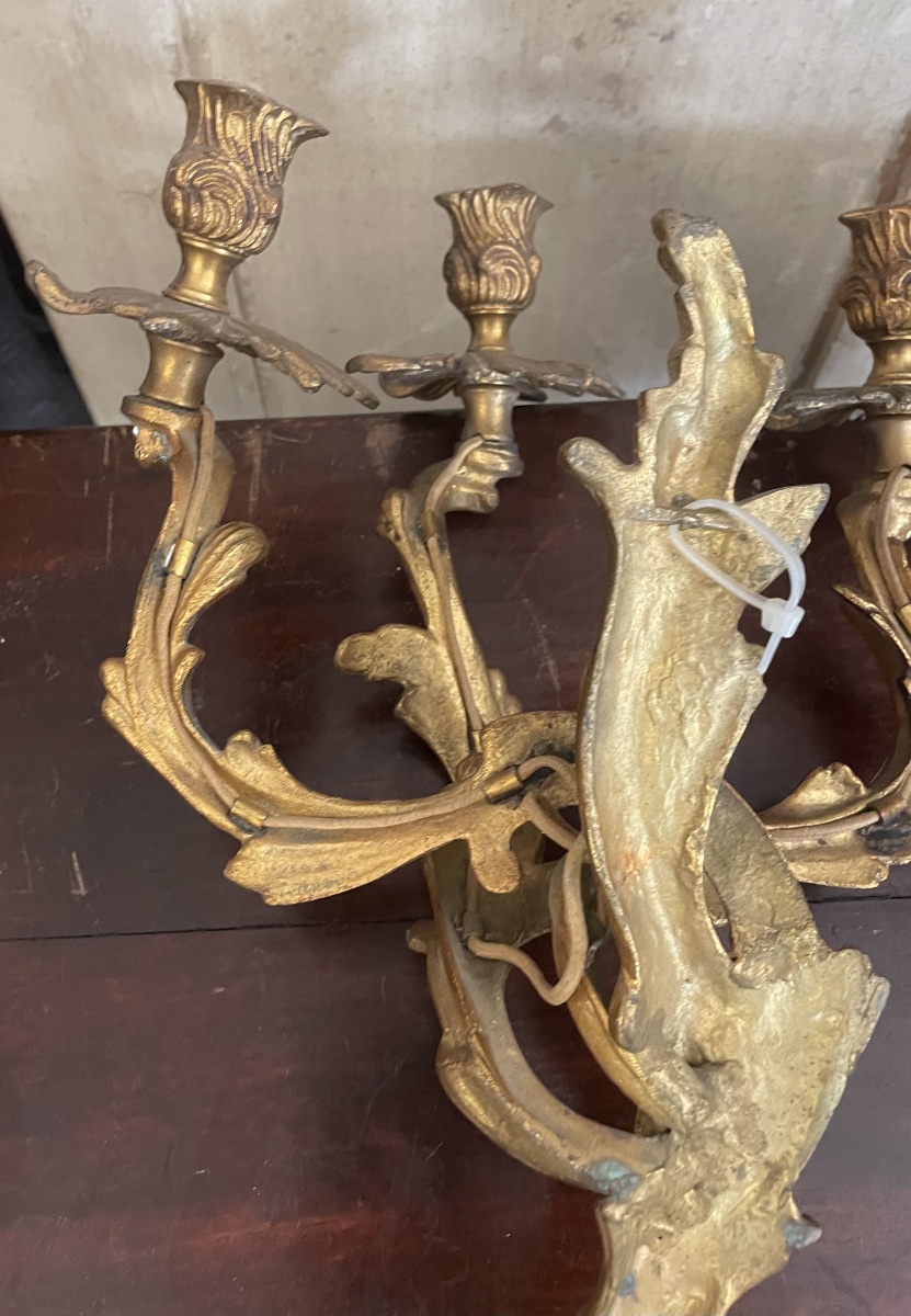 Ancienne applique en bronze doré style Rocaille-photo-8