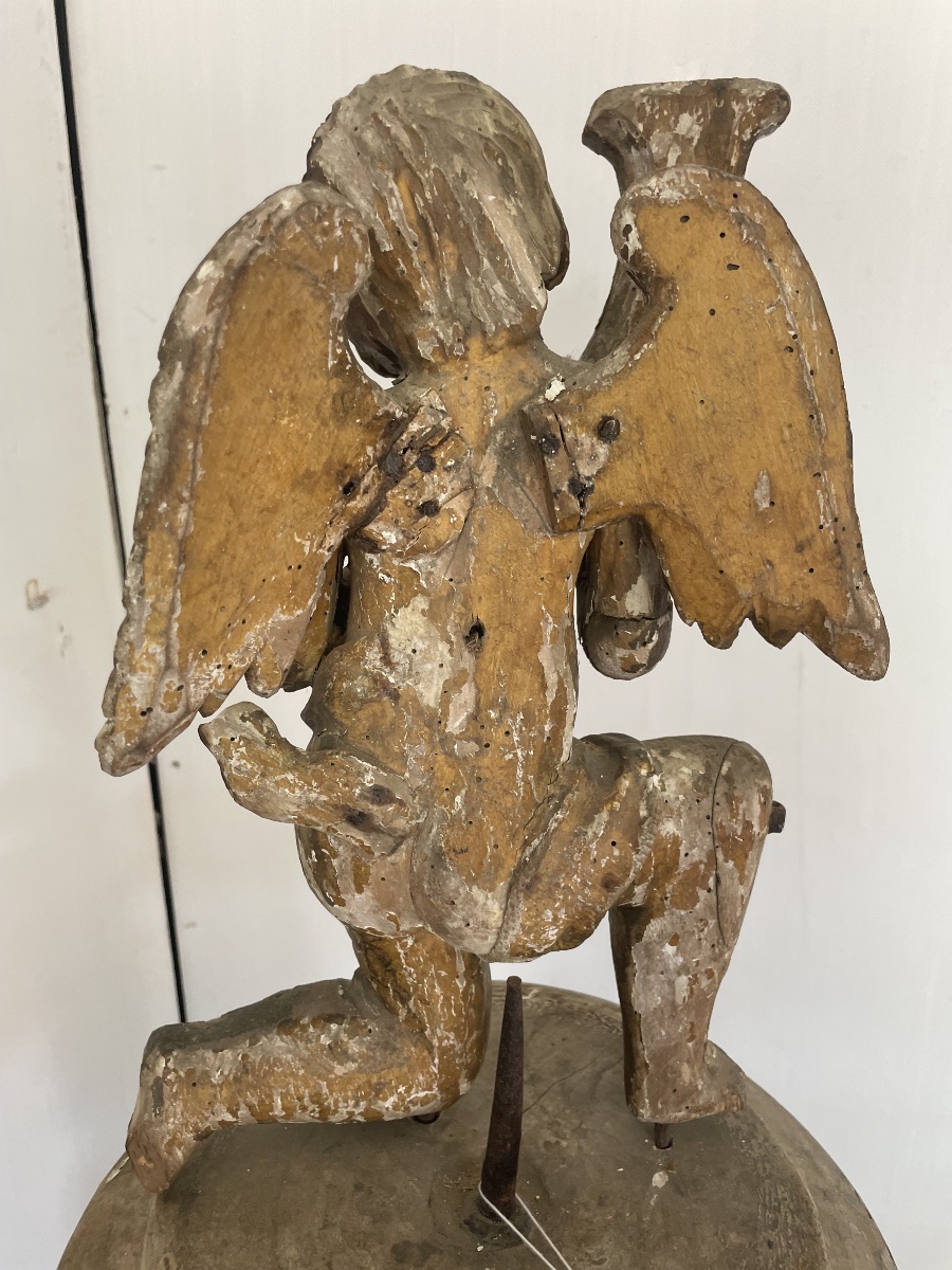Angel With A Cornucopia, Carved And Lacquered, Italy, 17th Century -photo-3