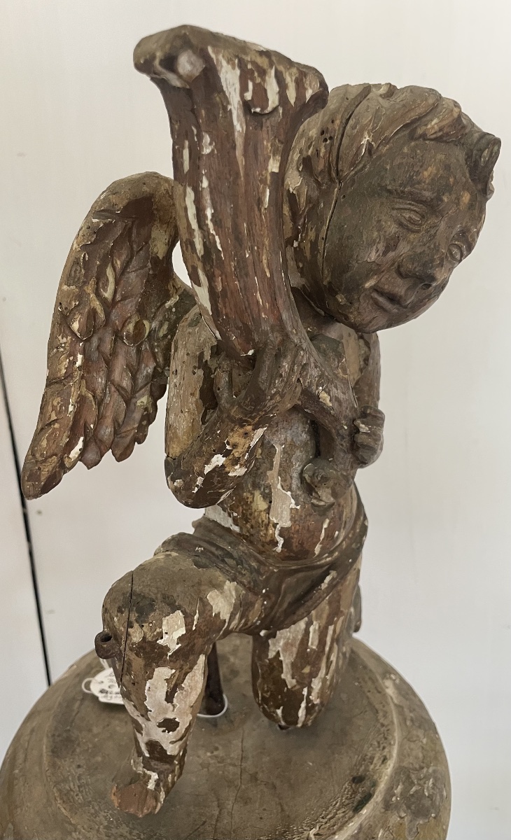 Angel With A Cornucopia, Carved And Lacquered, Italy, 17th Century -photo-4