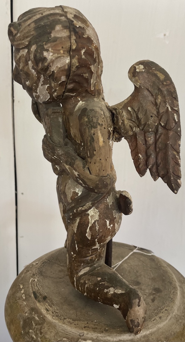 Angel With A Cornucopia, Carved And Lacquered, Italy, 17th Century -photo-2
