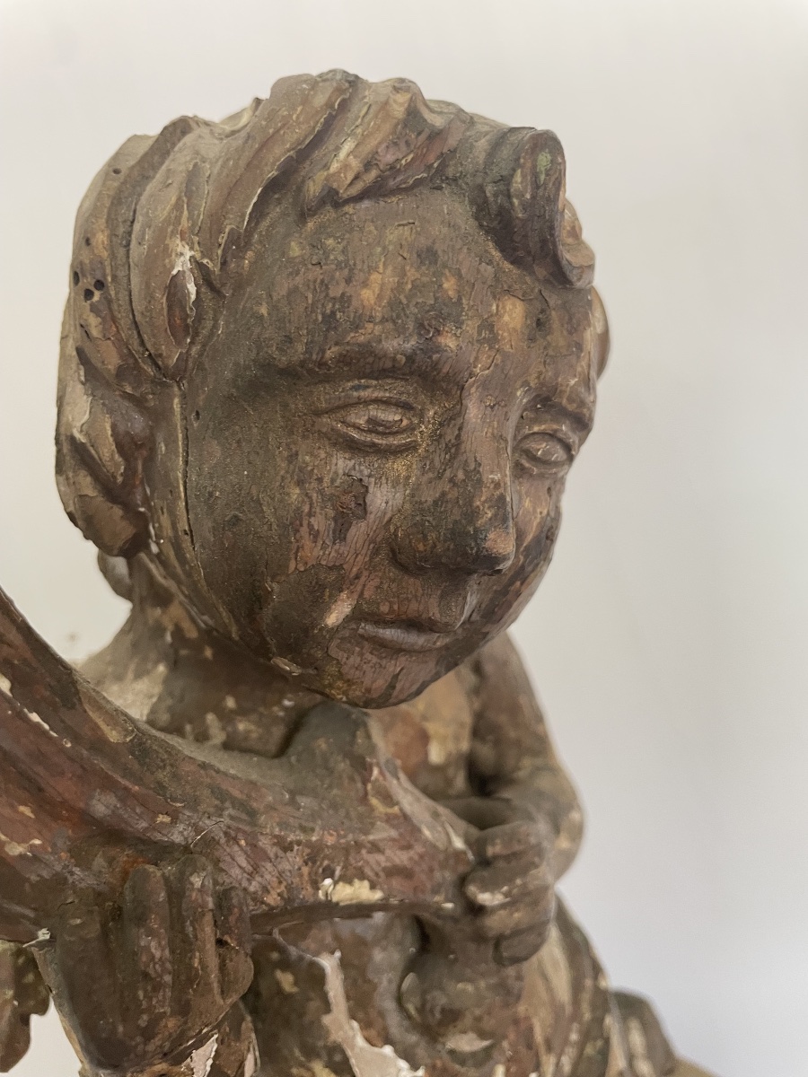 Angel With A Cornucopia, Carved And Lacquered, Italy, 17th Century -photo-3