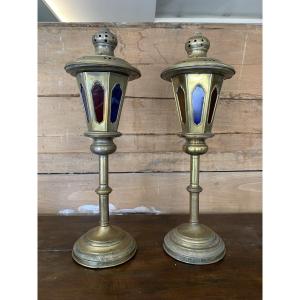 Pair Of Altar Lamps, 19th Century 