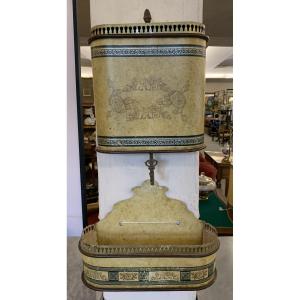 Indoor Hand Washbasin In Painted Sheet Metal. France, 19th Century
