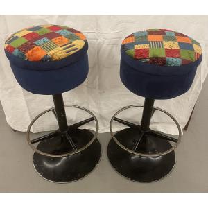 Pair Of Restored Vintage Stools, Italy, 1960s And 1970s