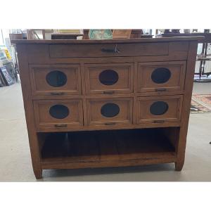 Antique General Store Cabinet With Glass-fronted Drawers, Italy, Circa 1920