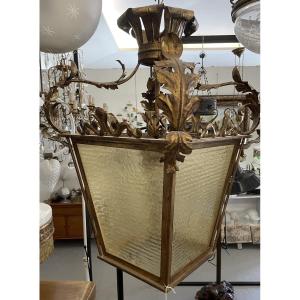 Large, Antique Gilded Metal Lantern, 19th Century 