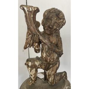 Angel With A Cornucopia, Carved And Lacquered, Italy, 17th Century
