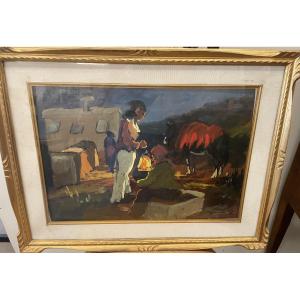Les tsiganes la nuit. Peinture à l’huile sur masonite par Basso Ragni(1921-1979) années 50/60