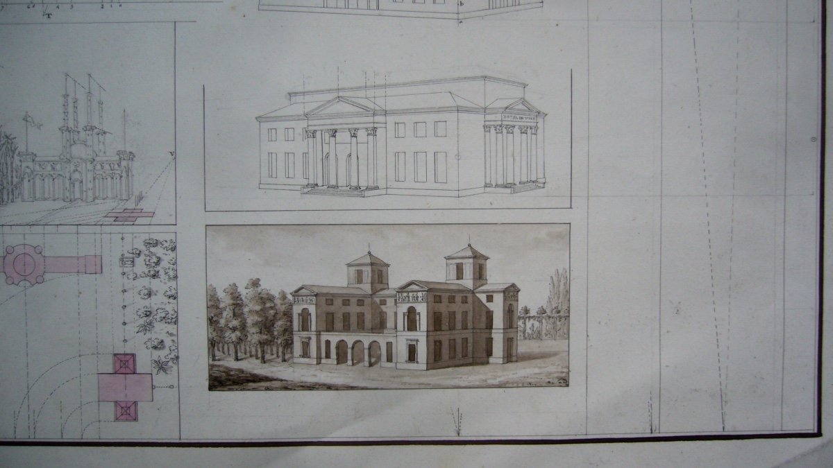 Drawing, Lavis, Study Of Architecture Early XIXth-photo-3