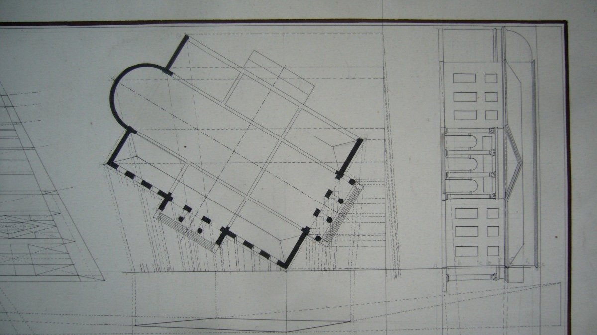 Dessin, Lavis, &eacute;tude d'Architecture D&eacute;but XIX &egrave;me-photo-3