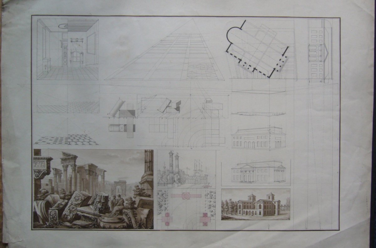 Drawing, Lavis, Study Of Architecture Early XIXth