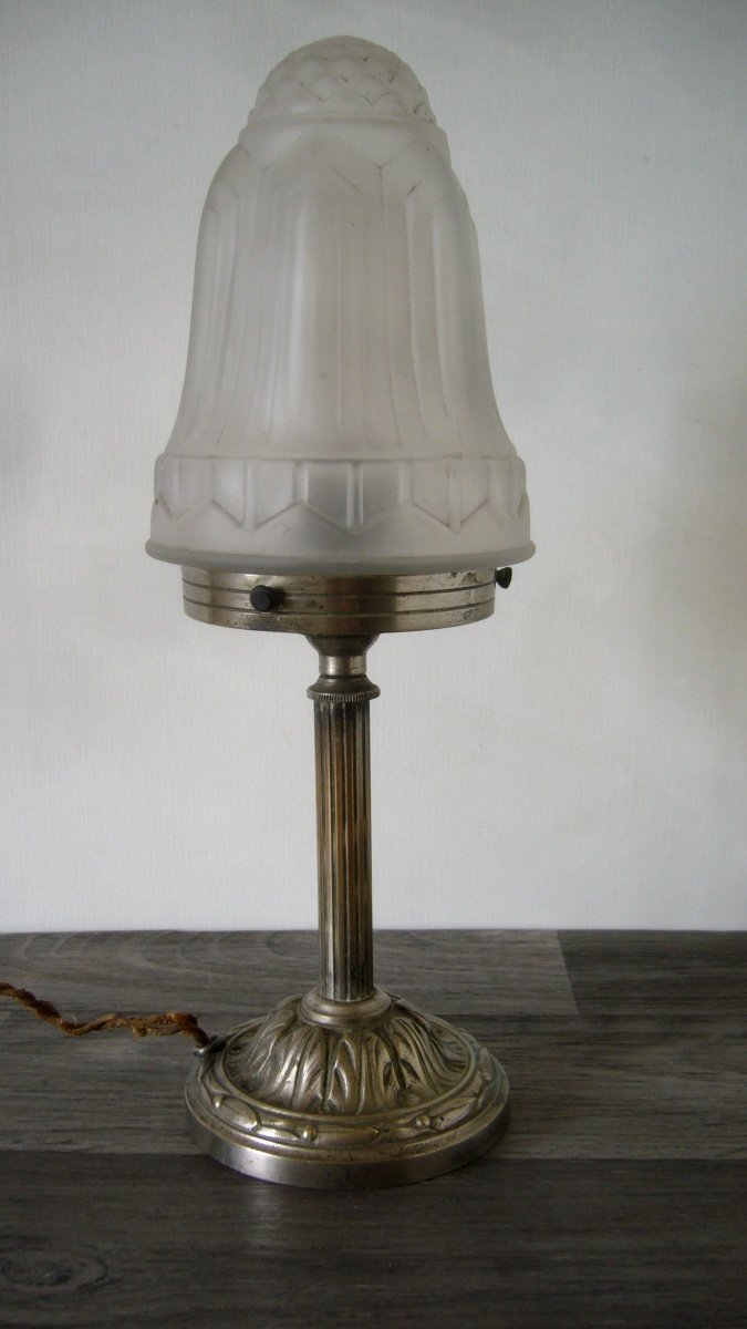 Lampe, Veilleuse Champignon Bronze Argenté Début XXème