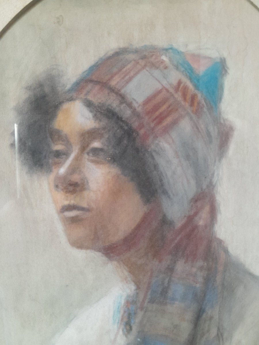 Portrait,  Pastel, Intitulé " Mulâtresse", XIX ème-photo-4