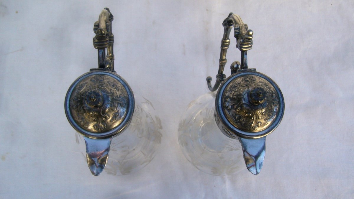 Pair Of Crystal And Silver Metal Ewers, Gallia For Christophe-photo-5