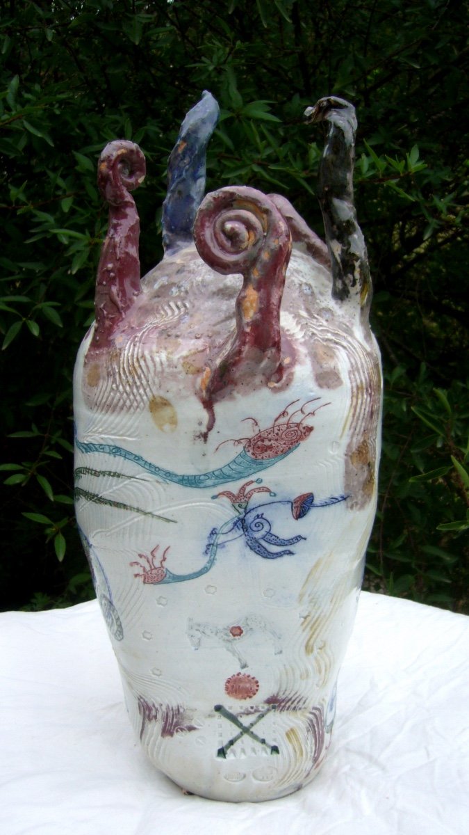 Vase, Ceramic Soliflore By Thierry Basile, Late 20th Century-photo-3