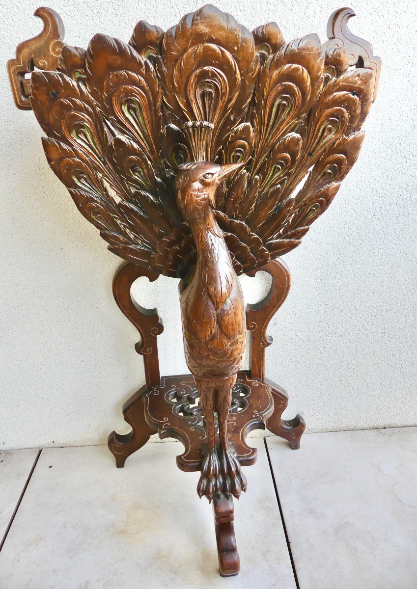 jardinière en bois sculpté de paon dans le goût chinois, Napoléon III.