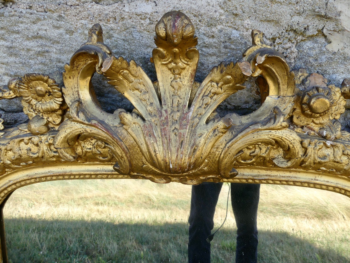 Miroir en bois sculpté et doré, Louis XIV/ Régence, début XVIII ème-photo-4