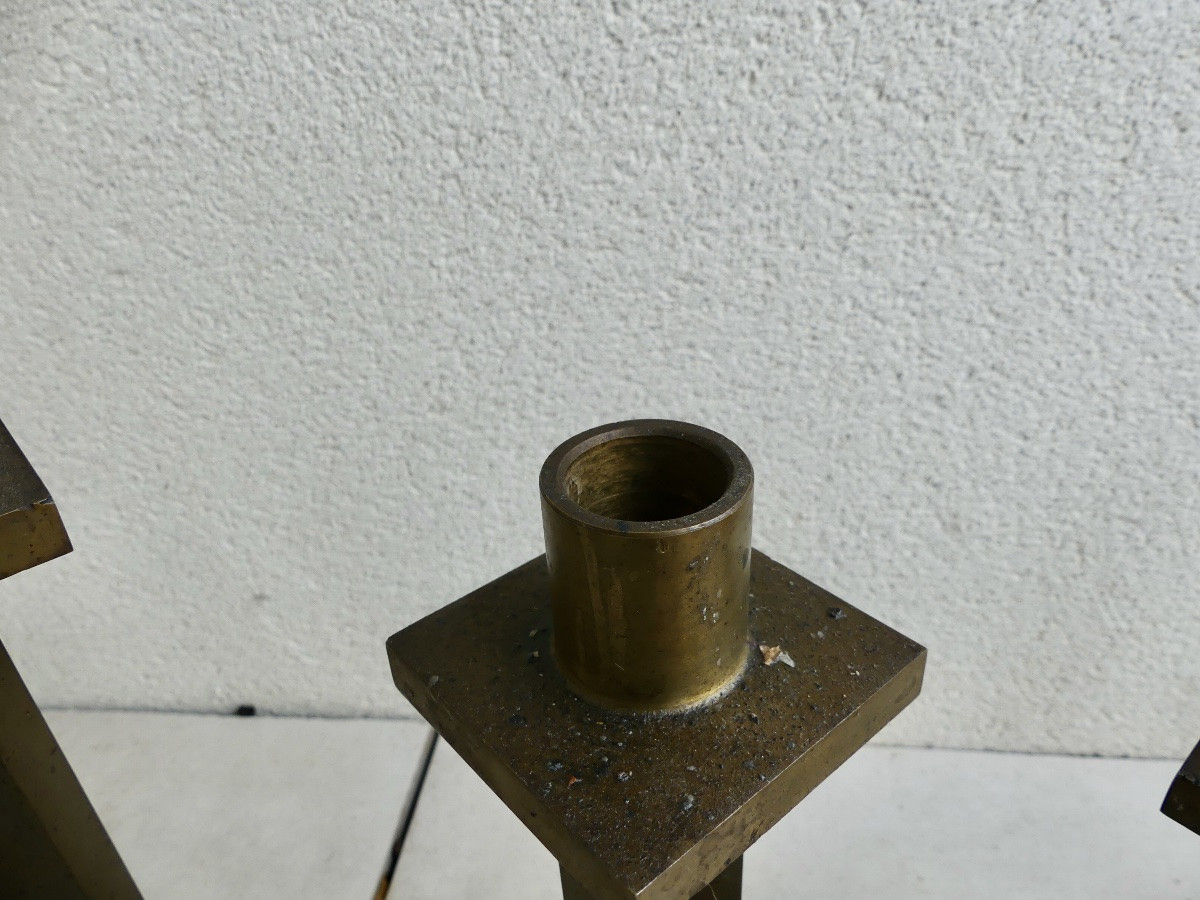 Paire candélabres bronze patiné, art brut, XX ème.-photo-3