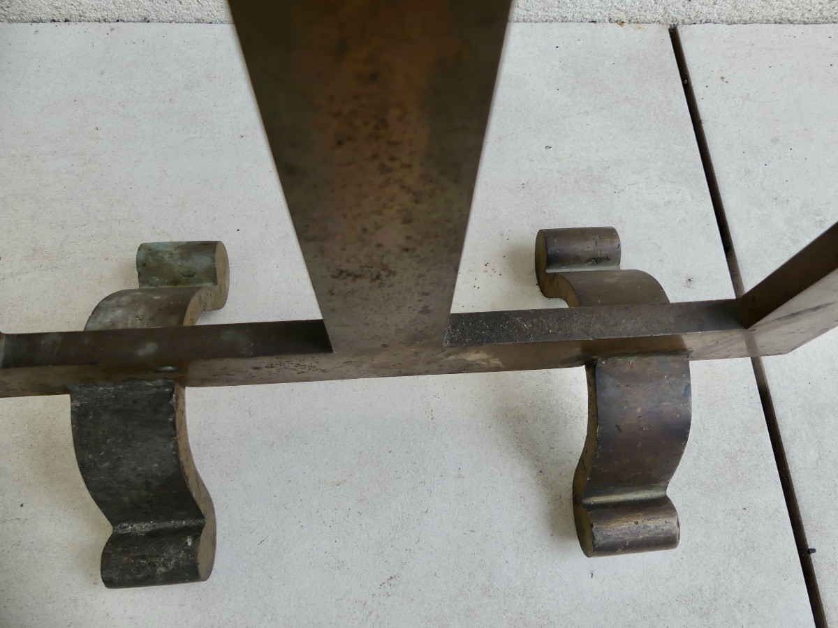 Paire candélabres bronze patiné, art brut, XX ème.-photo-1