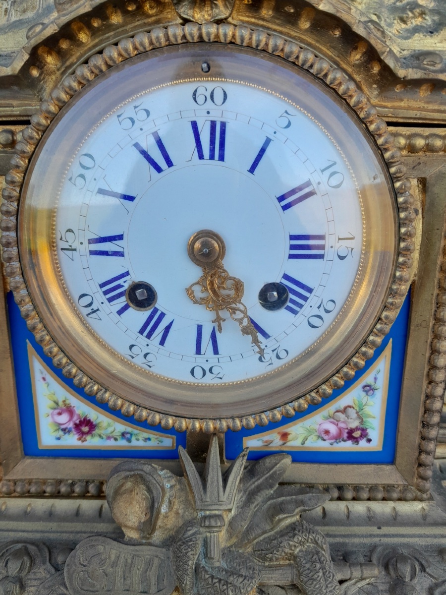 Pendule bronze doré et porcelaine de sèvres, Napoléon III, XIX ème-photo-3