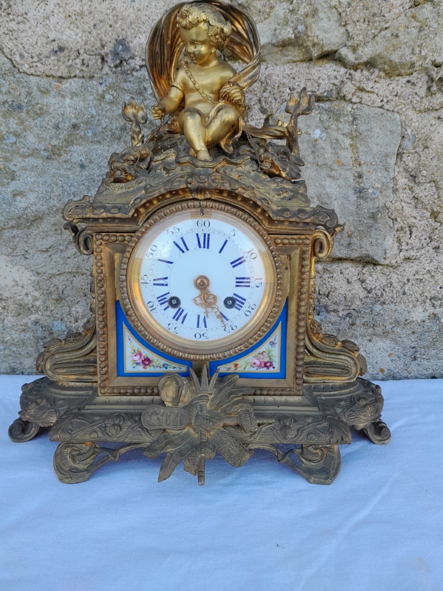 Pendule bronze doré et porcelaine de sèvres, Napoléon III, XIX ème