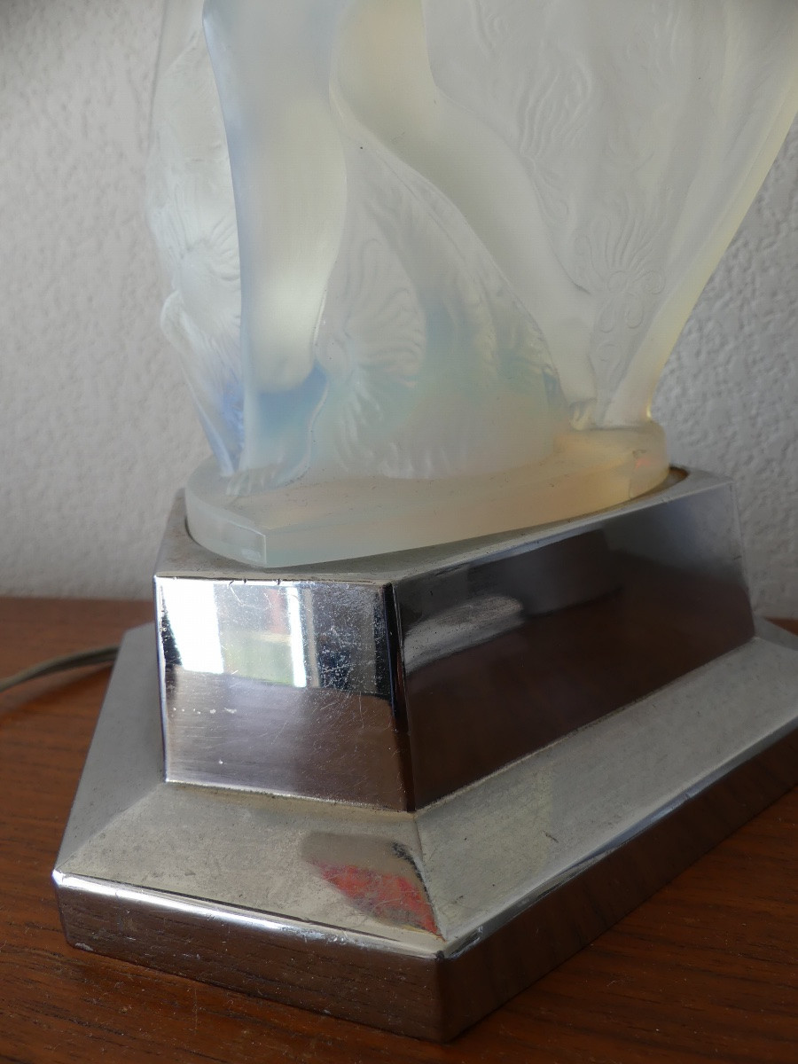 Veilleuse, lampe signée SABINO, verre opalescent, art déco, XX ème-photo-2