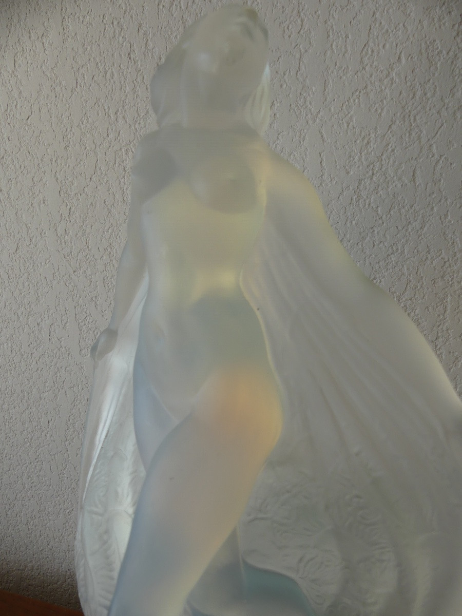 Veilleuse, lampe signée SABINO, verre opalescent, art déco, XX ème-photo-3