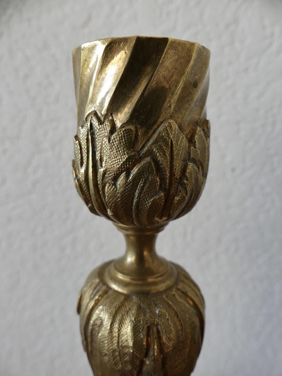 paire bougeoirs bronze doré style Louis XVI, Napoléon III.-photo-2