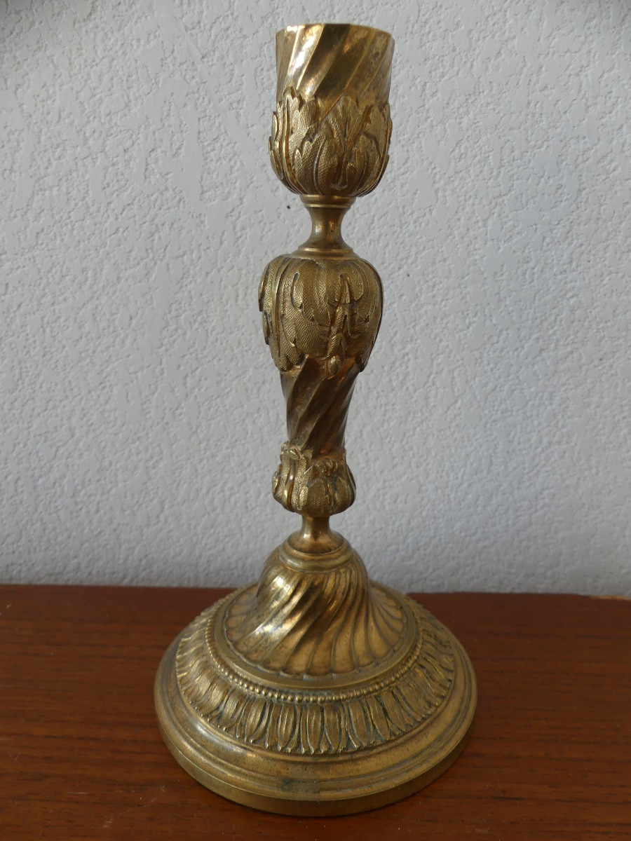 paire bougeoirs bronze doré style Louis XVI, Napoléon III.-photo-4