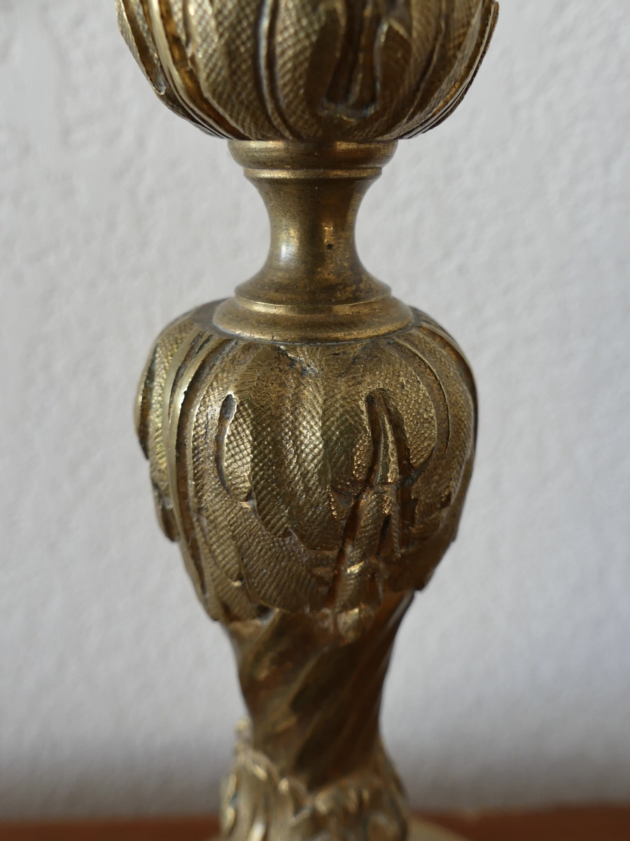 paire bougeoirs bronze doré style Louis XVI, Napoléon III.-photo-4