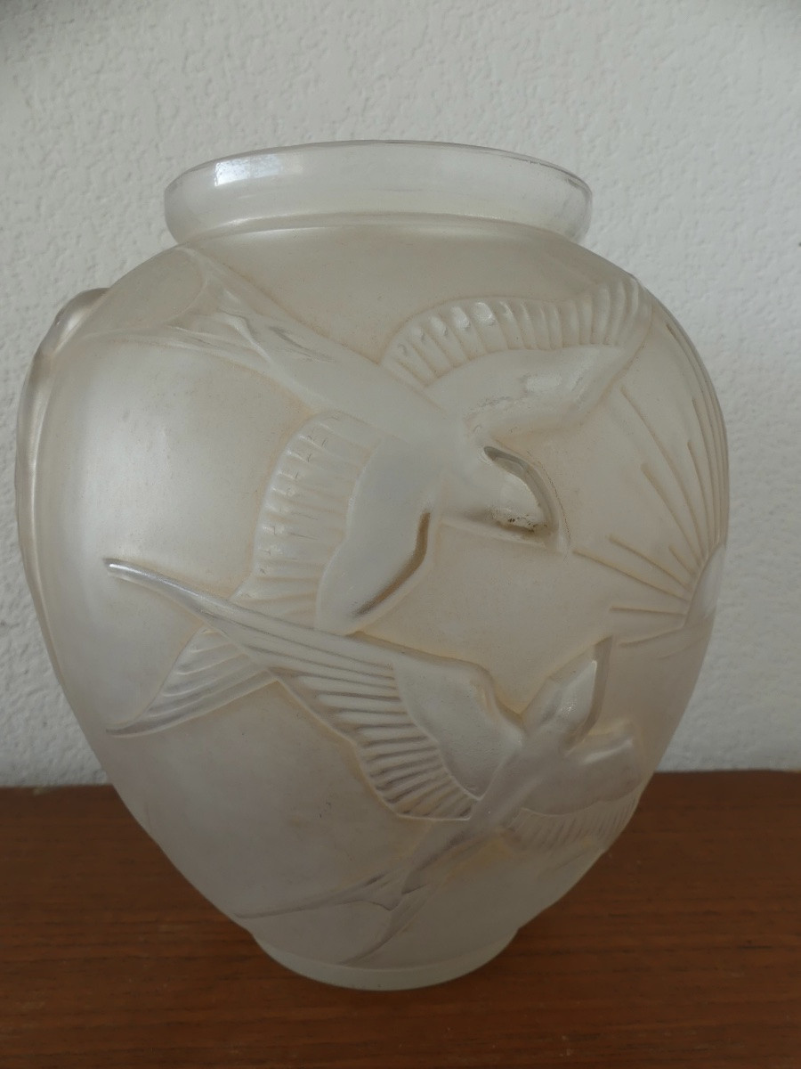 vase en verre de sabino, vers 1930, art déco.-photo-3