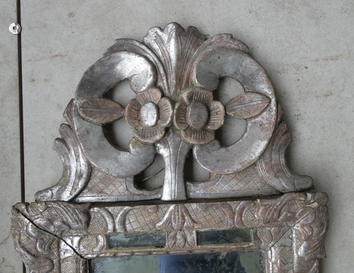Carved Wood And Silver Mirror, Louis XIV, 18th Century-photo-3
