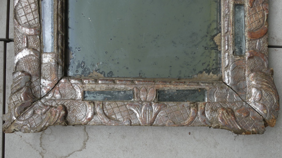 Carved Wood And Silver Mirror, Louis XIV, 18th Century-photo-4