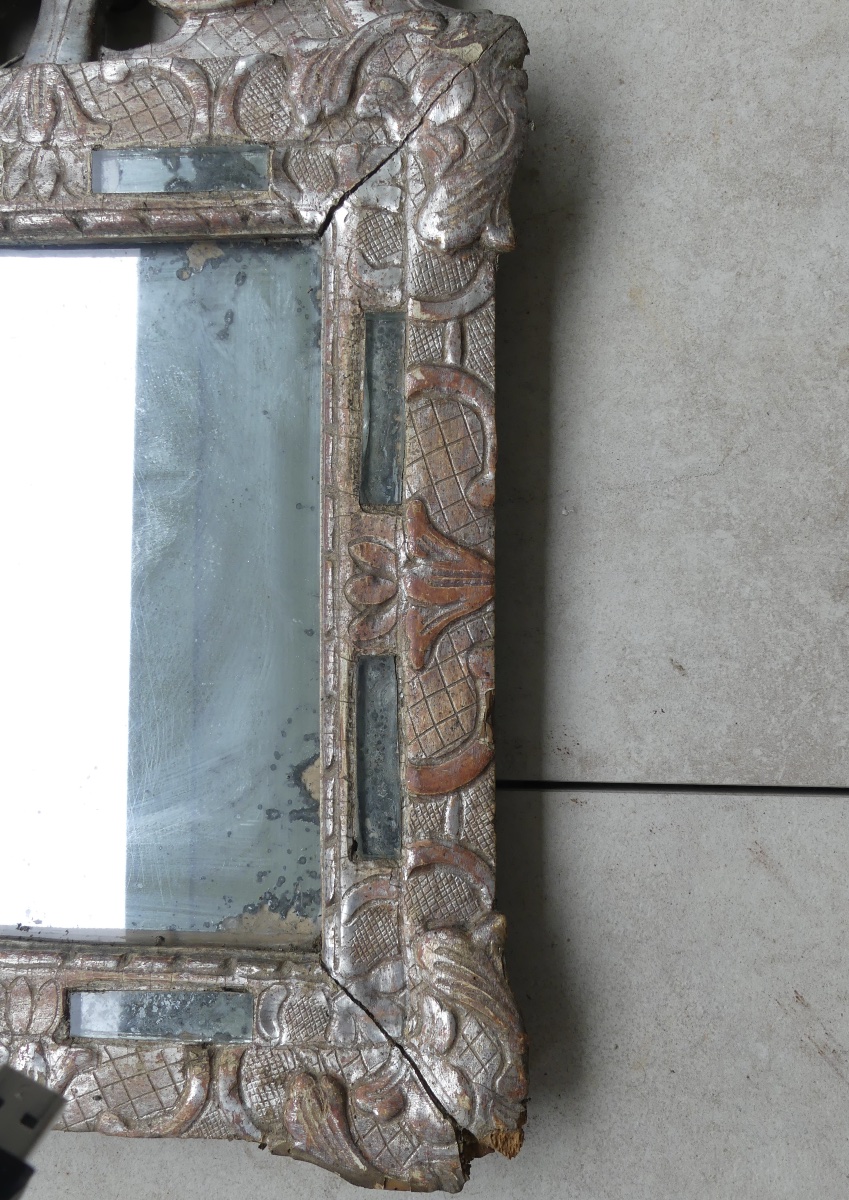 Carved Wood And Silver Mirror, Louis XIV, 18th Century-photo-2