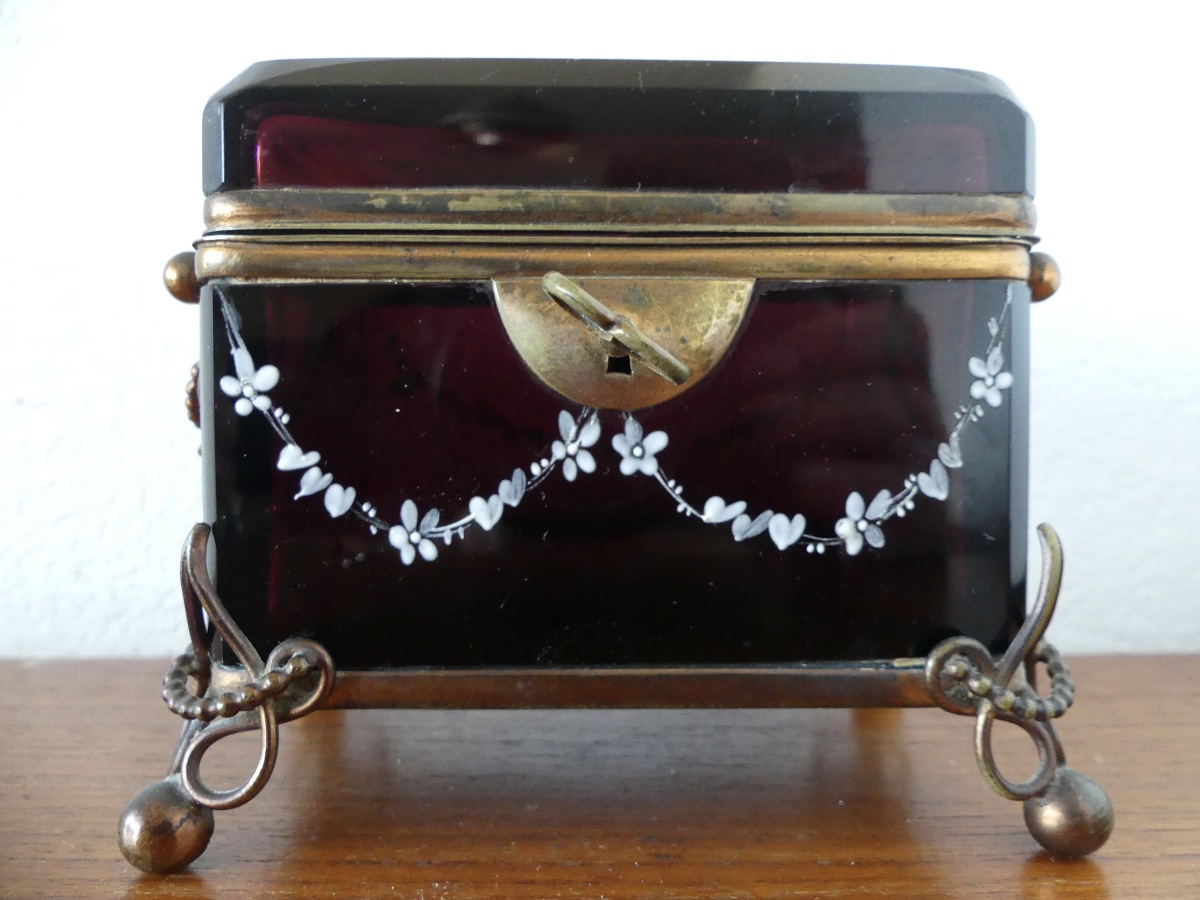 Enameled Opaline Jewelry Box, Restoration Period, 19th Century-photo-4