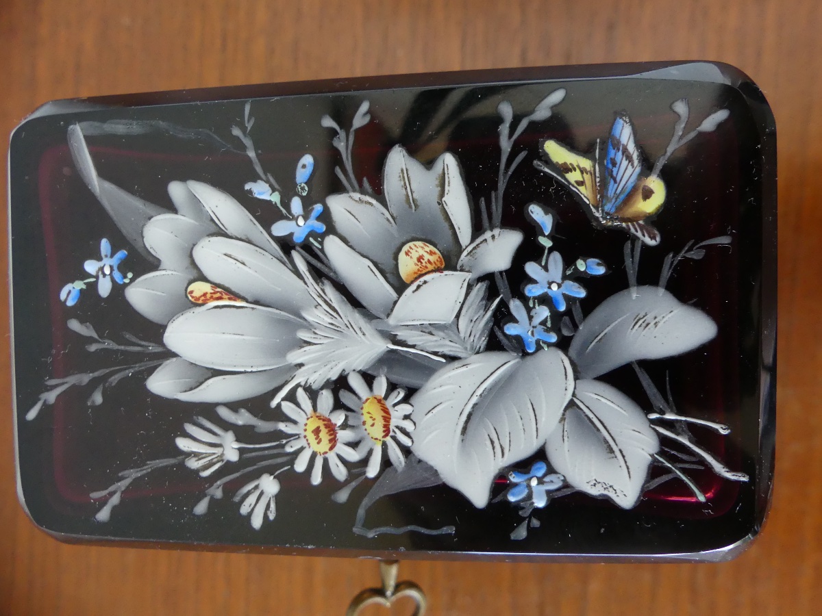 Enameled Opaline Jewelry Box, Restoration Period, 19th Century-photo-1