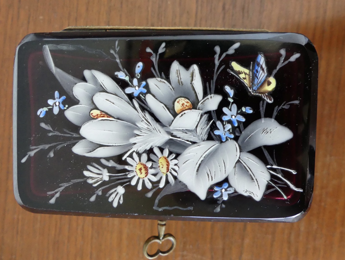 Enameled Opaline Jewelry Box, Restoration Period, 19th Century-photo-2