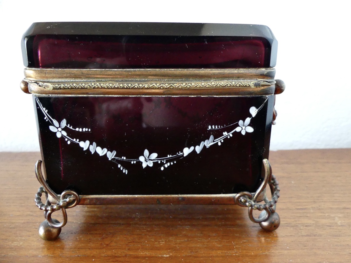 Enameled Opaline Jewelry Box, Restoration Period, 19th Century-photo-7