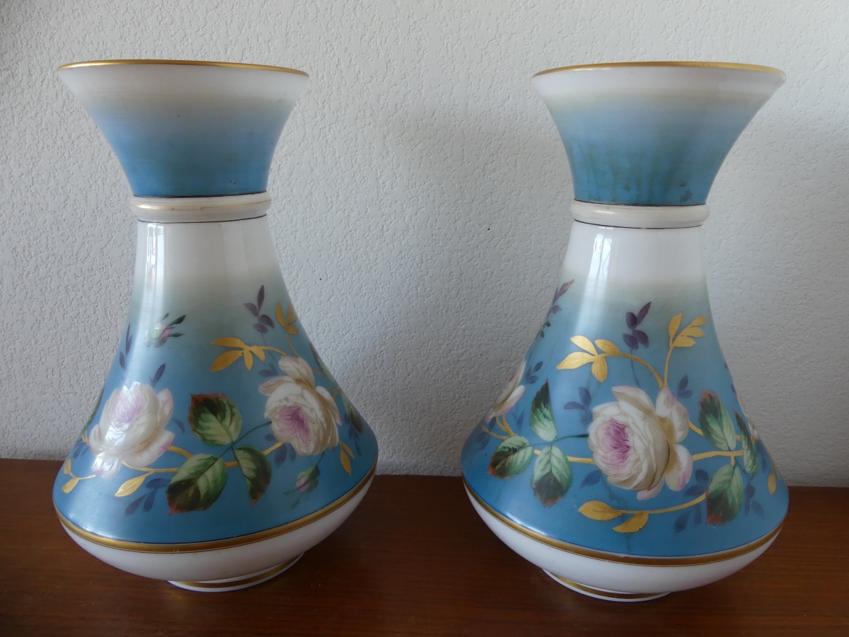 Paire vases opaline, milieu XIX ème.-photo-2